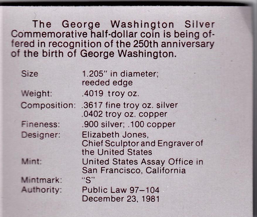 SUA Half Dollar 1982 argint Proof COMEM George Washington in caseta+cutie+certificat de autenticitat