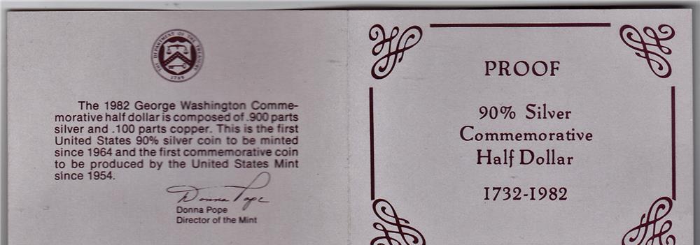 SUA Half Dollar 1982 argint Proof COMEM George Washington in caseta+cutie+certificat de autenticitat