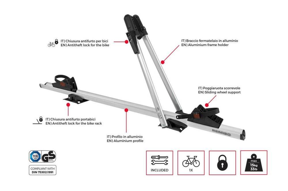 Suport bicicleta Menabo Juza cu prindere pe bare transversale