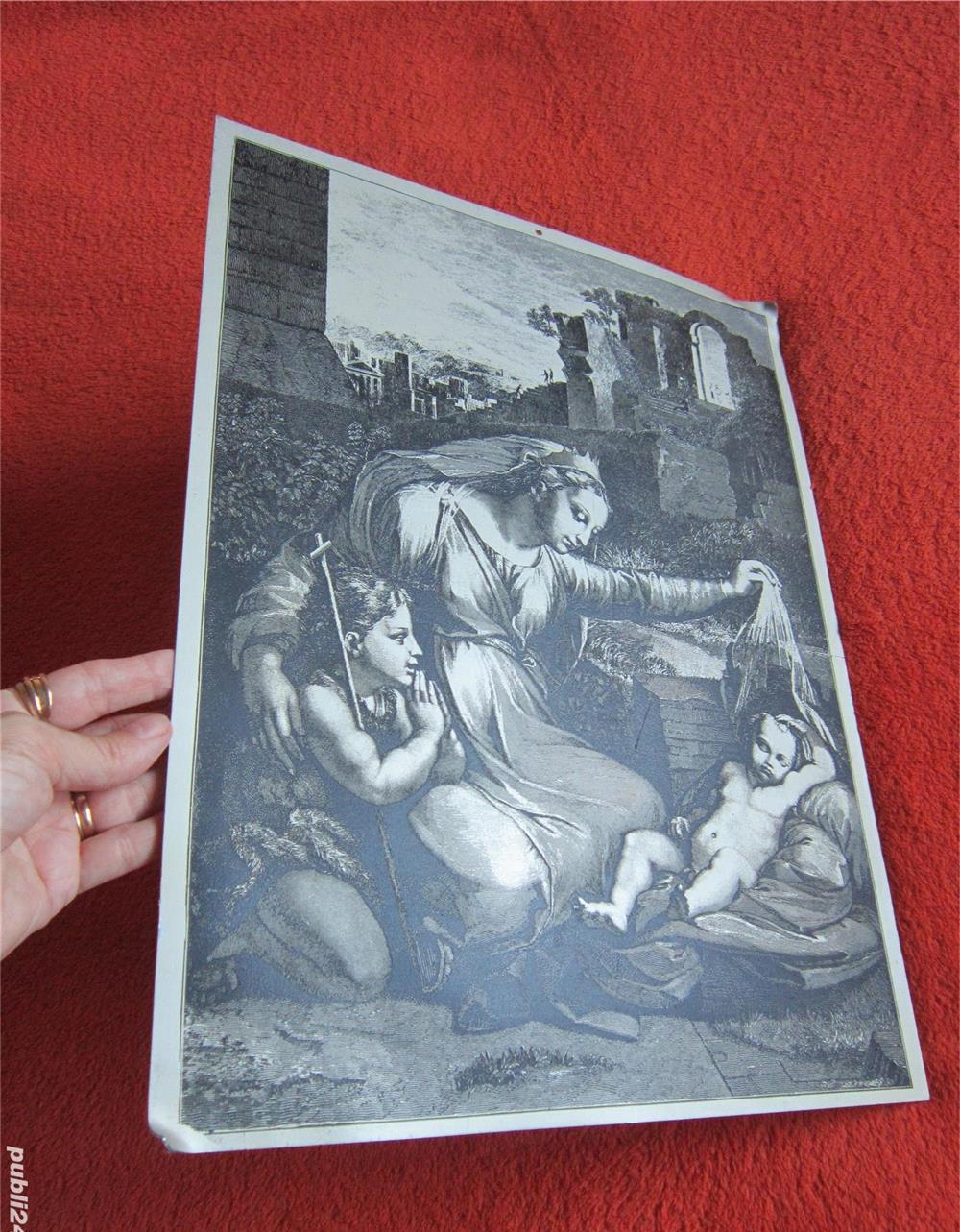 tablou metalic,vintage-Fecioara Maria,Iisus si Ioan-dupa Rafael-cadou inedit