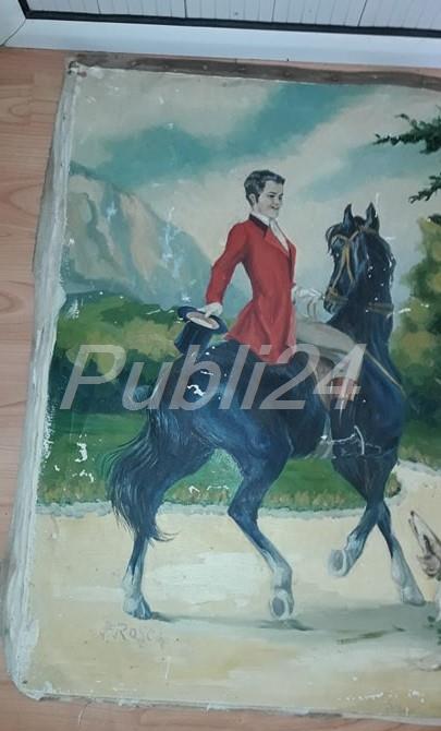 TABLOU/PICTURA veche de colectie,pictat pe panza si semnat,panza gasita in spatele unui tablou mare