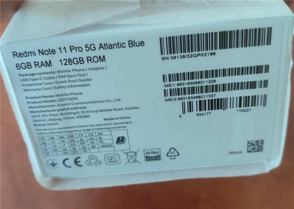 Telefon Xiaomi Redmi note 11 pro, 5g, 128 GB, atlantic blue