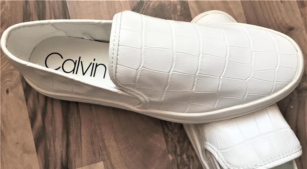 tenisi, trainers Calvin Klein, cu efect de reptilă albă