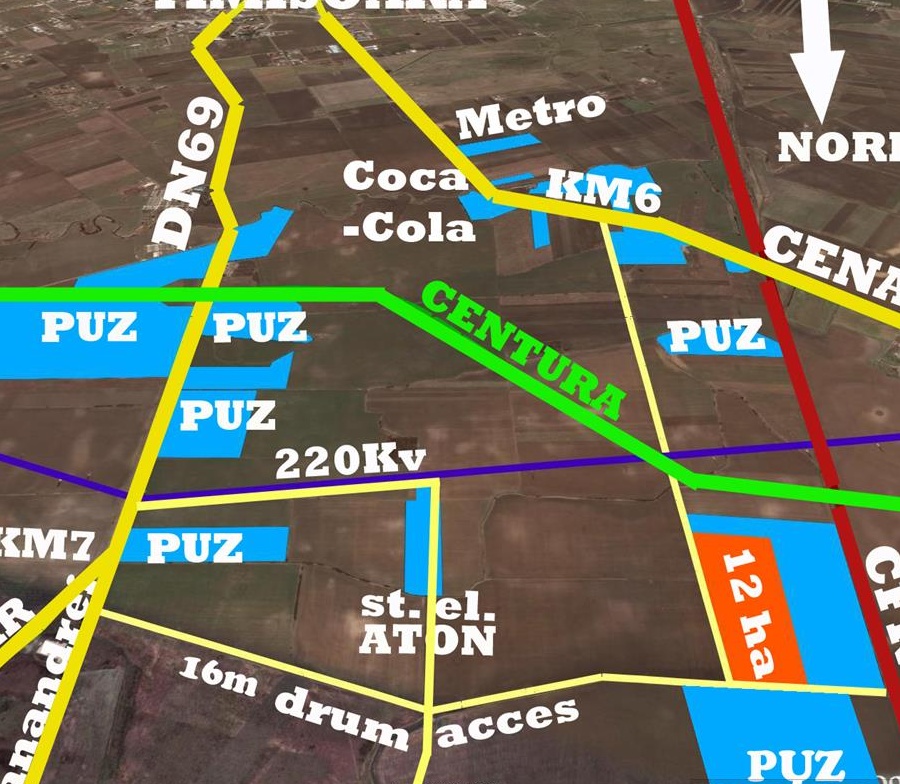 Teren 12.30ha, Timisoara Km7 pentru parc fotovoltaic