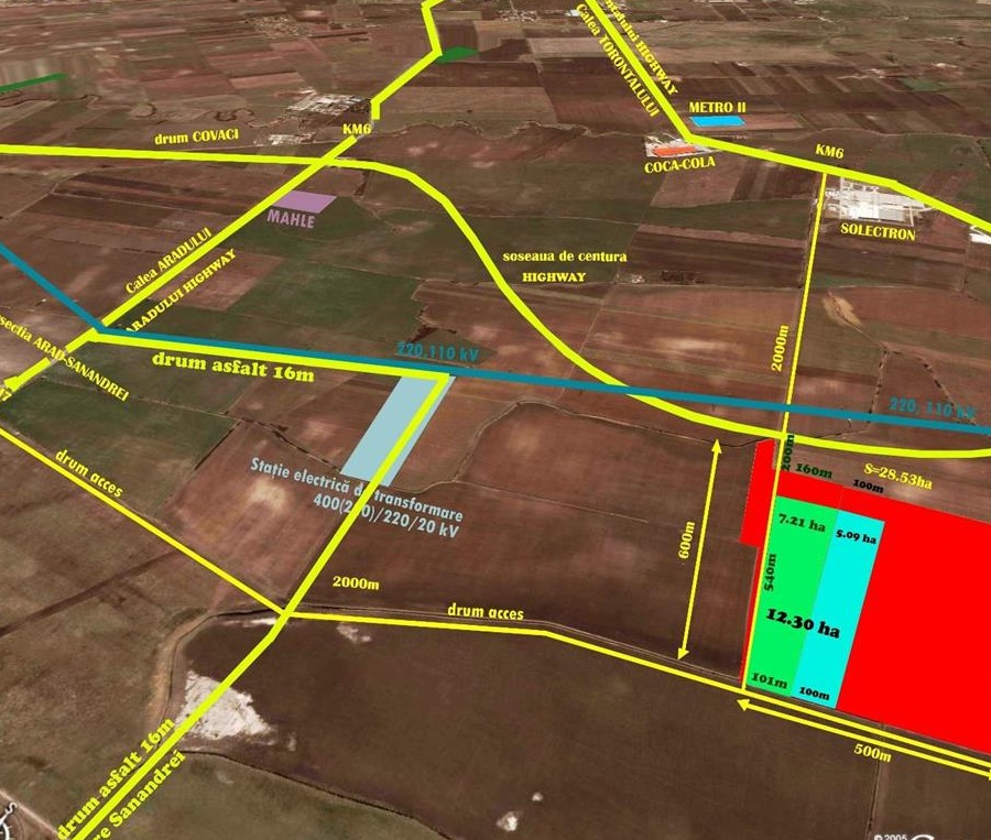 Teren 12.30ha, Timisoara Km7 pentru parc fotovoltaic