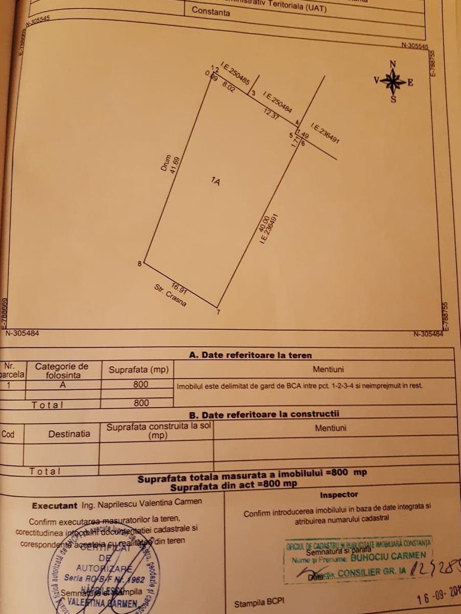 Teren de vanzare cartier baba novac-kamsas 800 m2,dubla deschidere 17 m si 42 m,pret 300 eur/m2