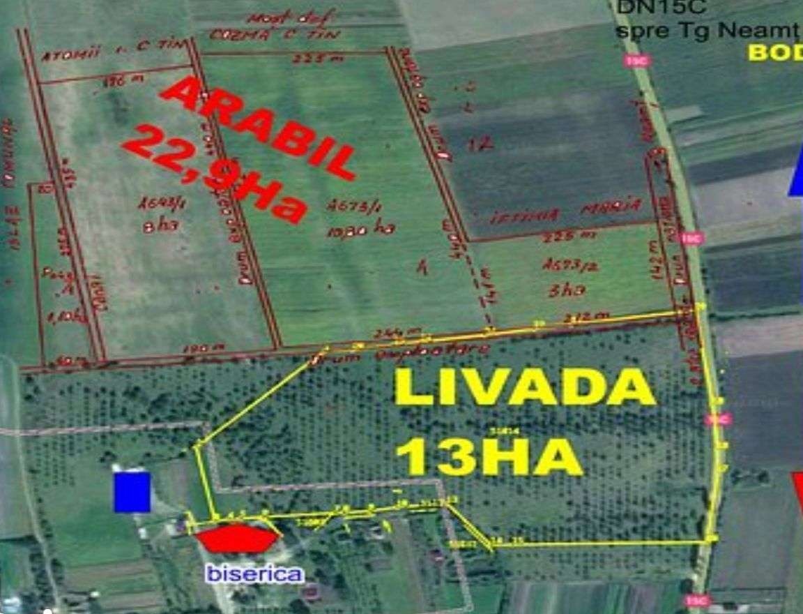 Teren Dobreni Neamt extravilan livada arabil 36ha 360000mp