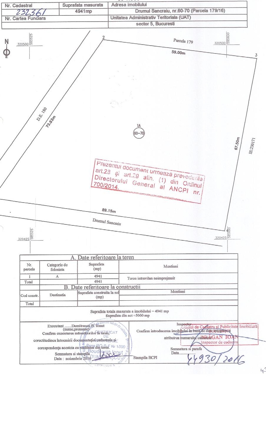 Teren intravilan 5000 mp in Bucuresti, sectorul 5, str. Drumul Sancraiu nr 60-70 NEGOCIABIL