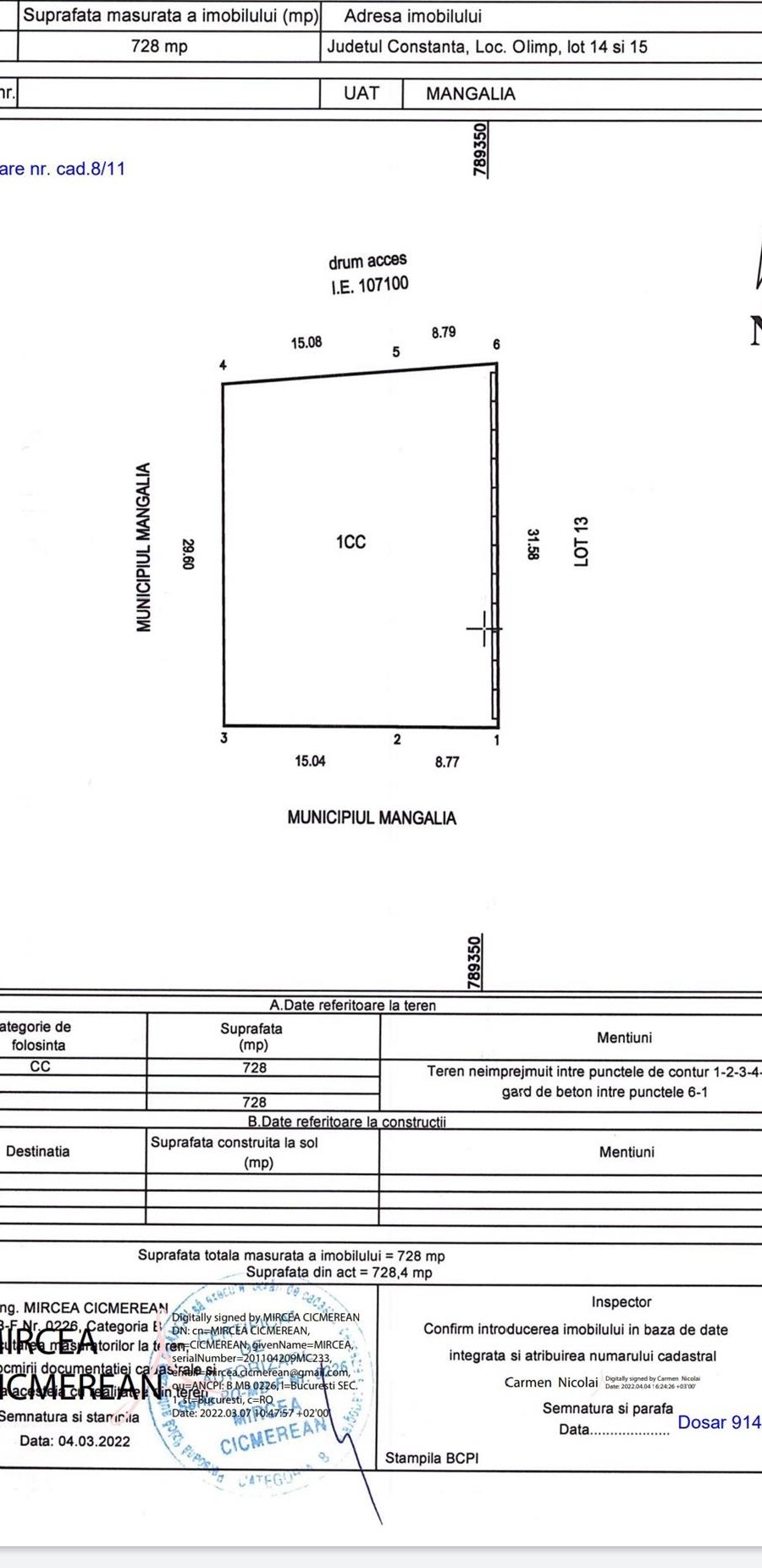 Teren intravilan, 730 mp, Olimp , 124.000