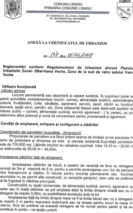 Teren intravilan Vama Veche cu certificat de urbanism P+4E la 200 m de plaja
