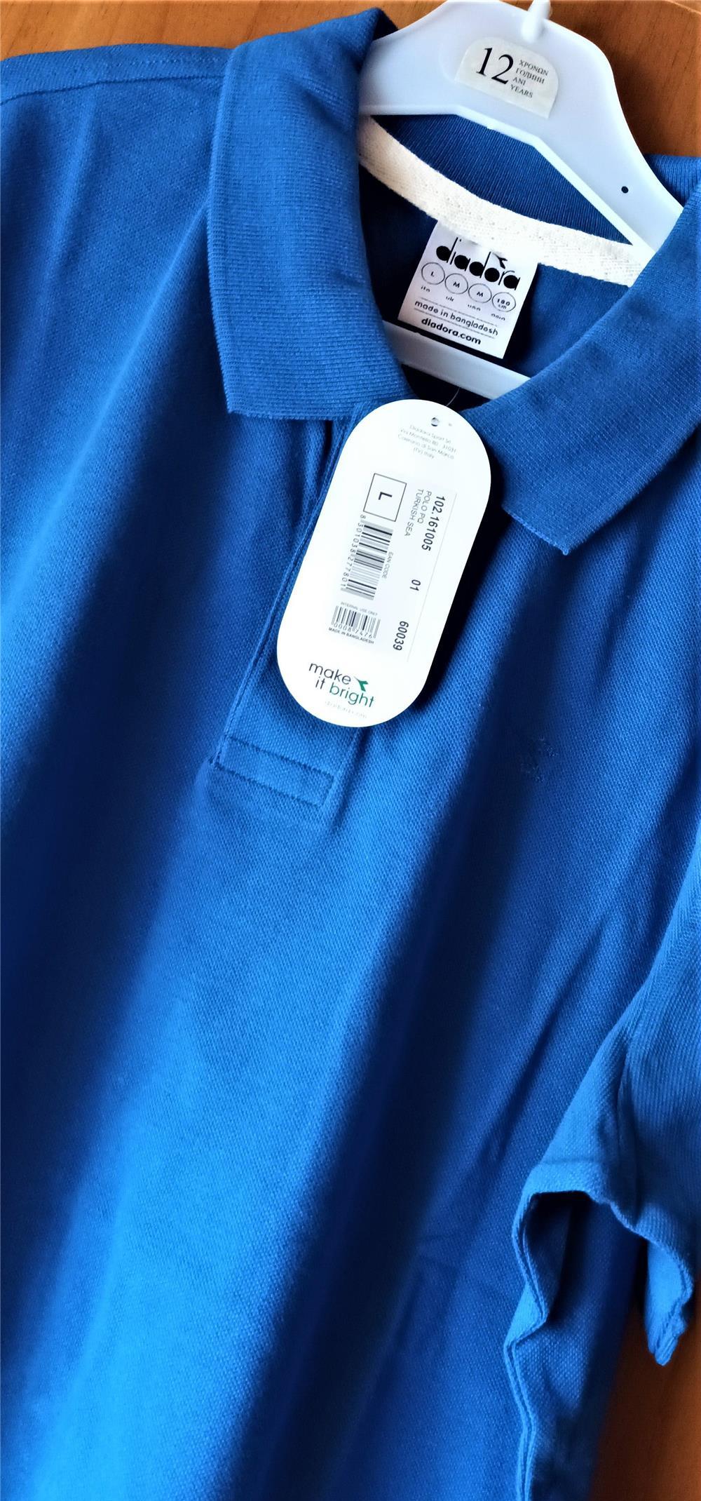 tricou polo barbati Diadora, marimea L, albastru, lime