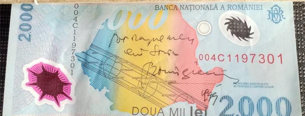 Vand bancnota de 2000 LEI cu autograful lui Florin Piersic