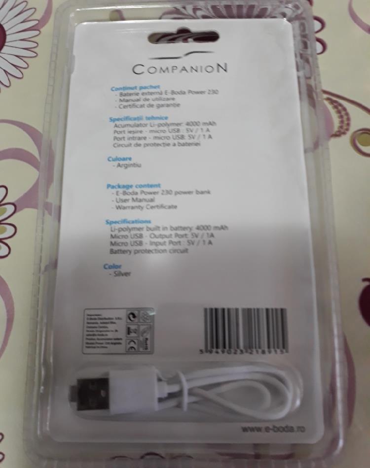 Vând bateria externa E-Boda Power 4000 mAh NOUA / SIGILATA