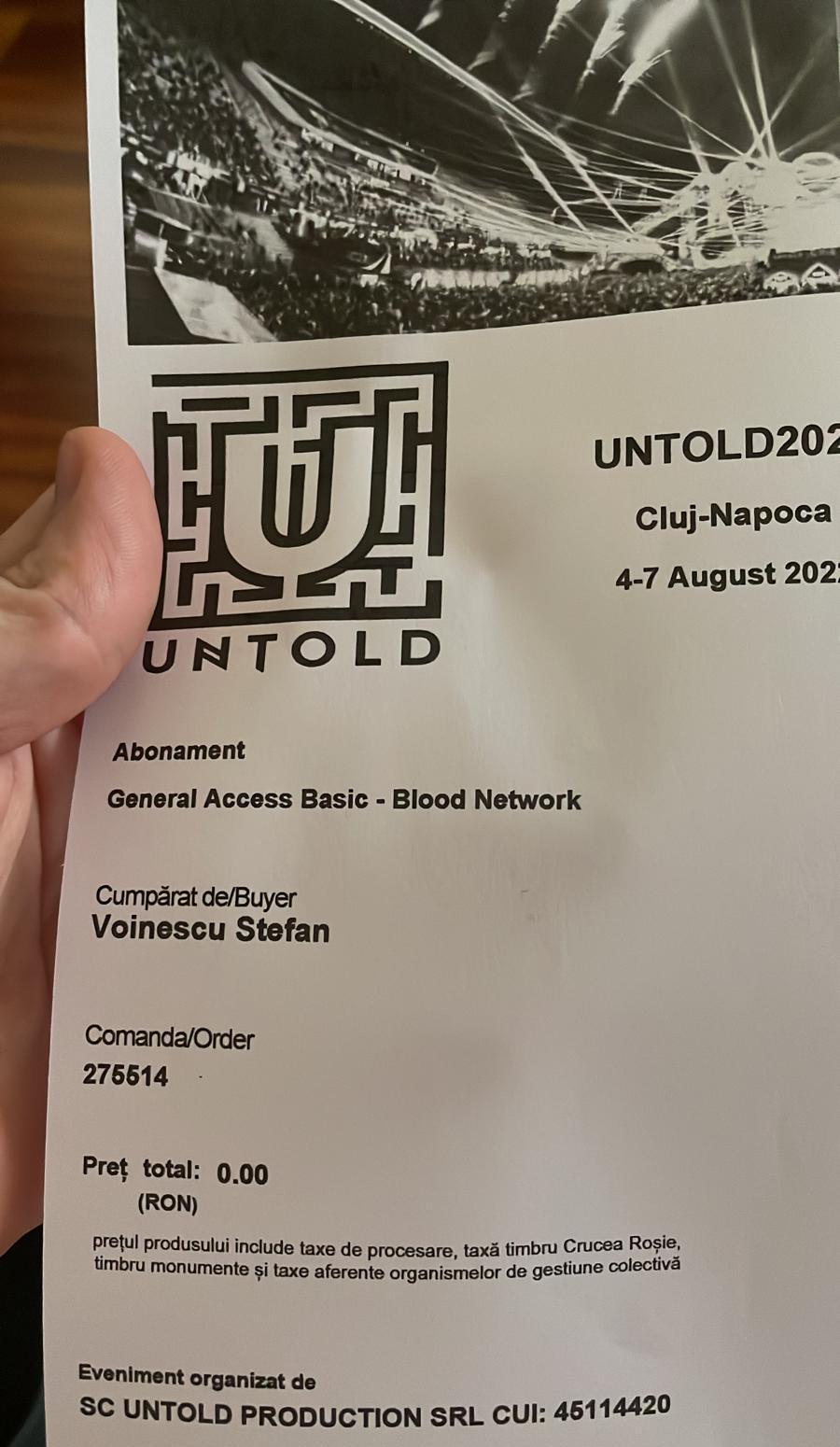 Vand bilet Untold 4 zile 550