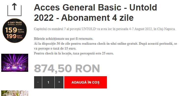 Vand bilet Untold 4 zile 550