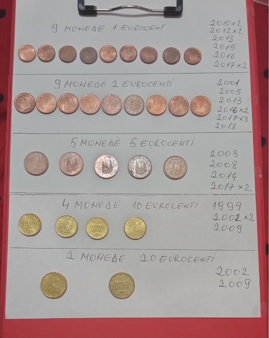 Vand Colectie Monede vechi de 1 ,2,5,10,20 Euro Centi