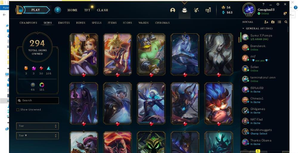 VAND CONT LEAGUE OF LEGENDS LVL 581 TOTI CAMPIONI 300 SKINURI