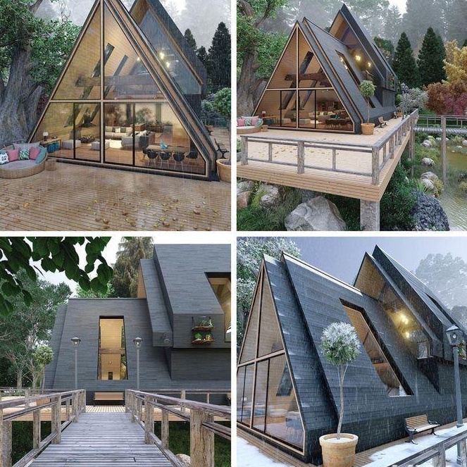 Vând într-o zonă mirifică, Case de vacanță stil scandinav în formă de A-frame și teren lângă pădure