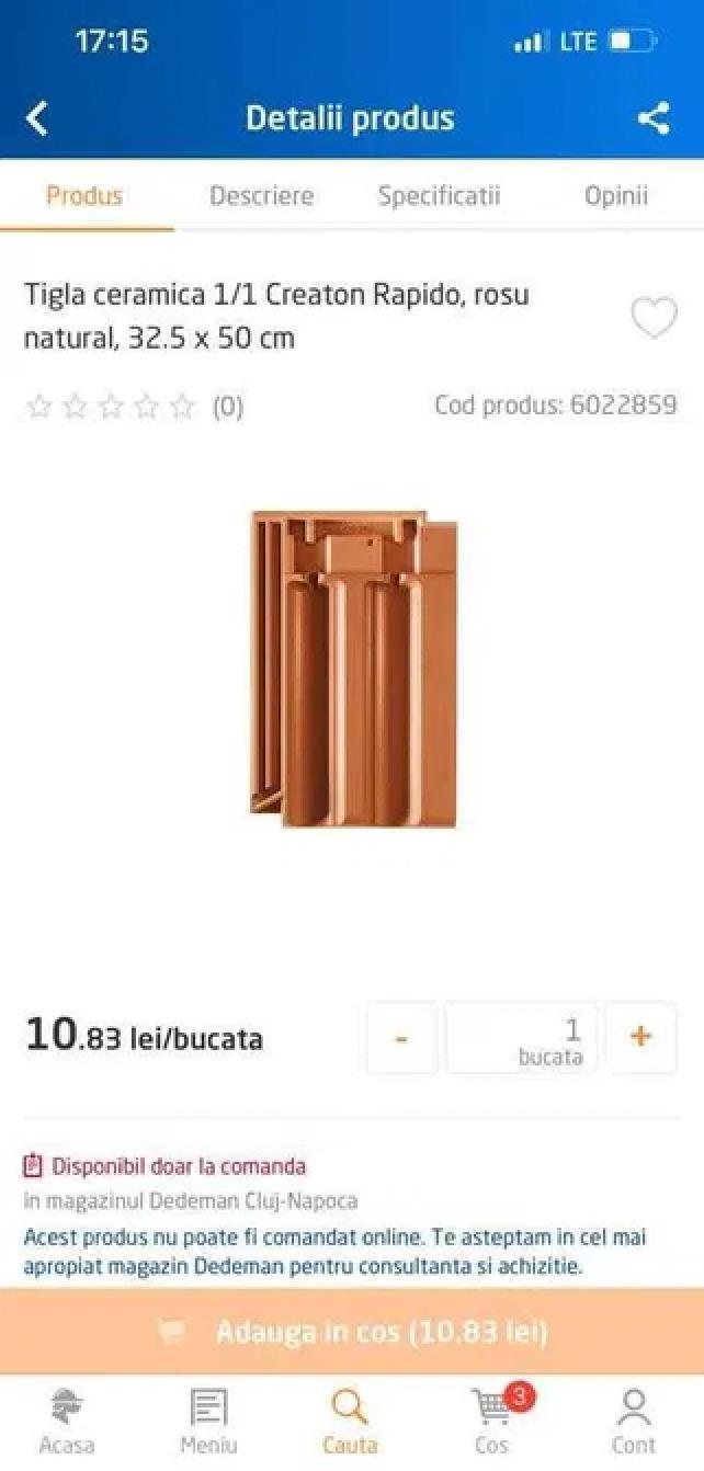 Vand Tigla ceramica Creaton Rapido Natur noua
