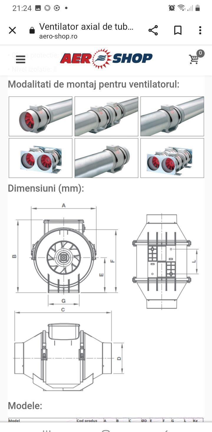 vând ventilator vortice lineo 315 V0 și 250 V0