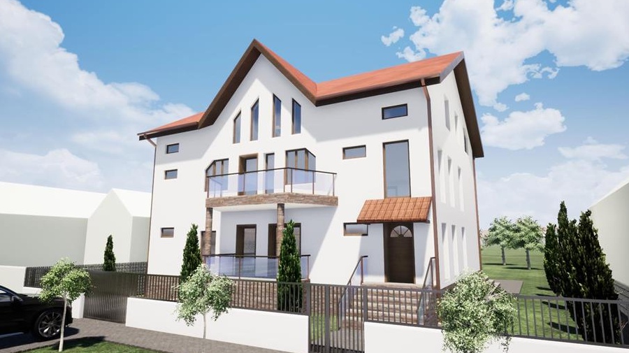 Vind teren cu casa in constructie