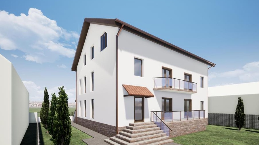 Vind teren cu casa in constructie