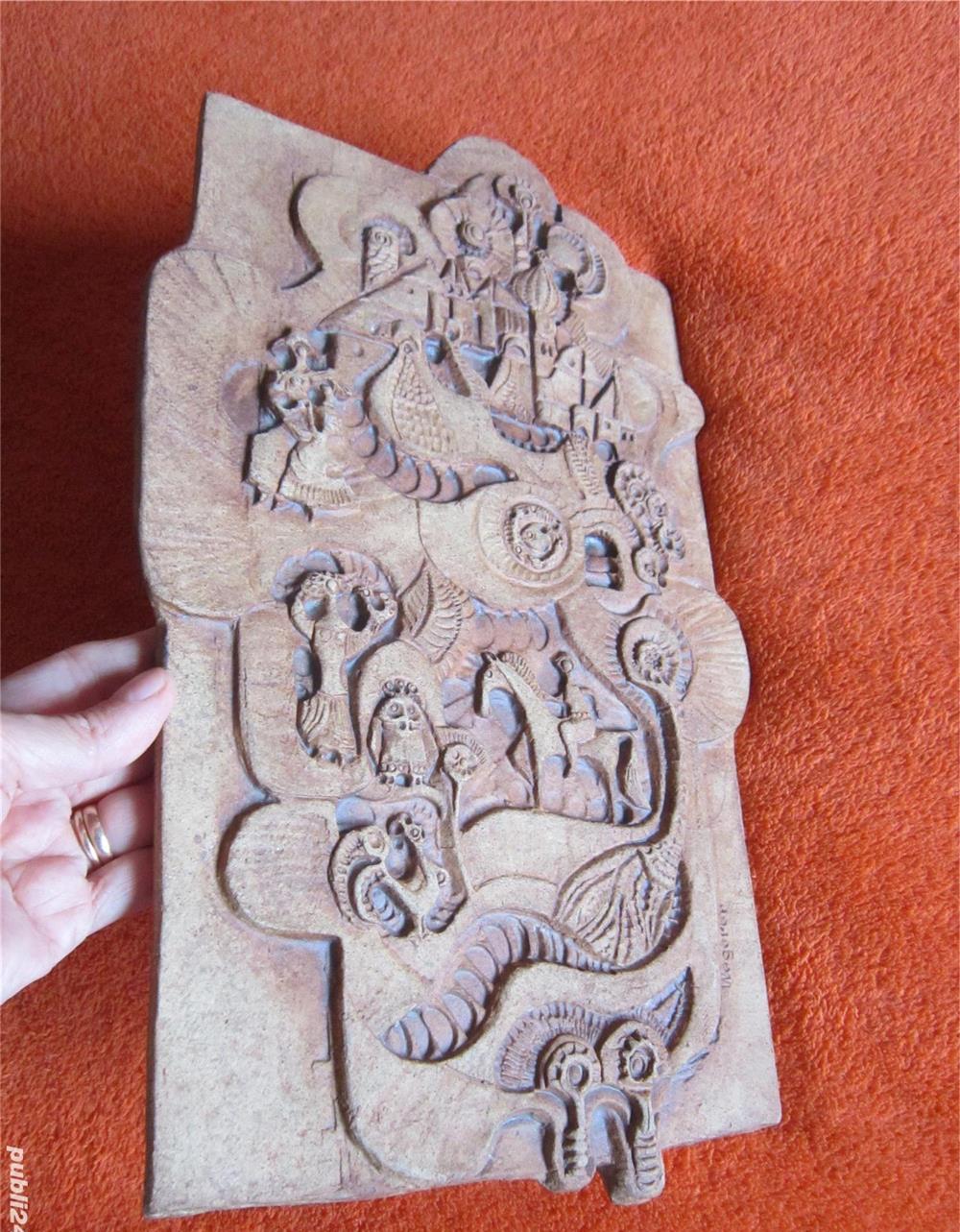 vintage Buchtal placa ceramica,arta de colectie-semnata Wegerer-cadou inedit